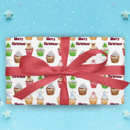 Papel De Regalo Cupcakes de Navidad con Acuarela