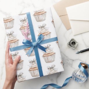 Papel De Regalo Cupcakes Glitzy Cumpleaños Arco Blanco Plateado