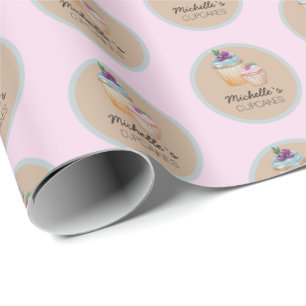 Papel De Regalo Cupcakes rosados y frutas acuarela