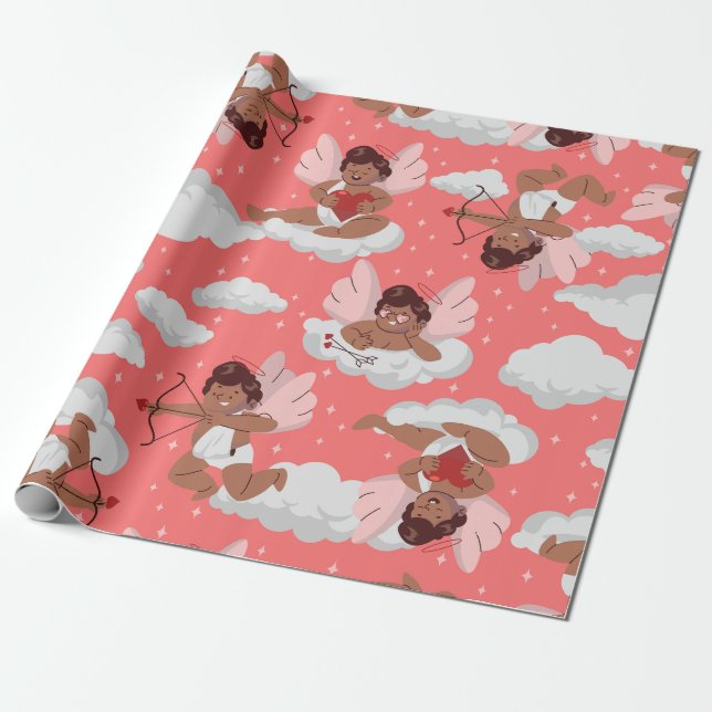 Papel De Regalo cupid black cherub angel valentines (Desenrollado)