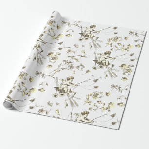 Papel De Regalo Cupido Vintage Ángel Beige Crema Floral Toile