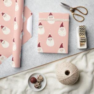 Papel De Regalo Curado Santa Merry Navidad Fondo rosa