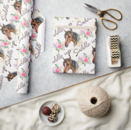 Papel De Regalo Cure Horse Elegant Chica de cumpleaños blanco