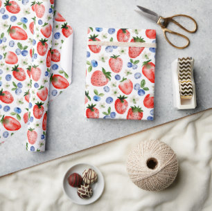 Papel De Regalo Curso de fresa y arándanos de color azul