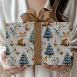 Papel De Regalo Curte Whimsical Winter Woodland Fox y Navidades
