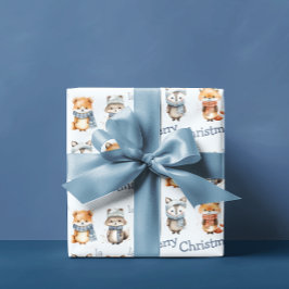 Papel De Regalo Curte Winter Animals Blue Fa La Merry Navidad