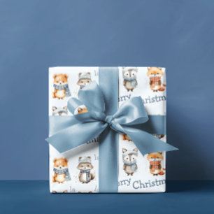 Papel De Regalo Curte Winter Animals Blue Fa La Merry Navidad