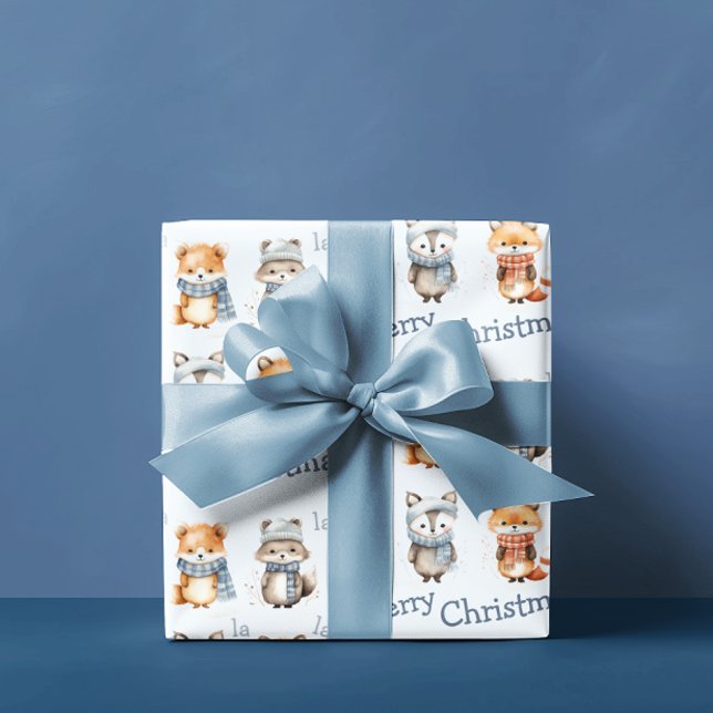 Papel De Regalo Curte Winter Animals Blue Fa La Merry Navidad (Subido por el creador)
