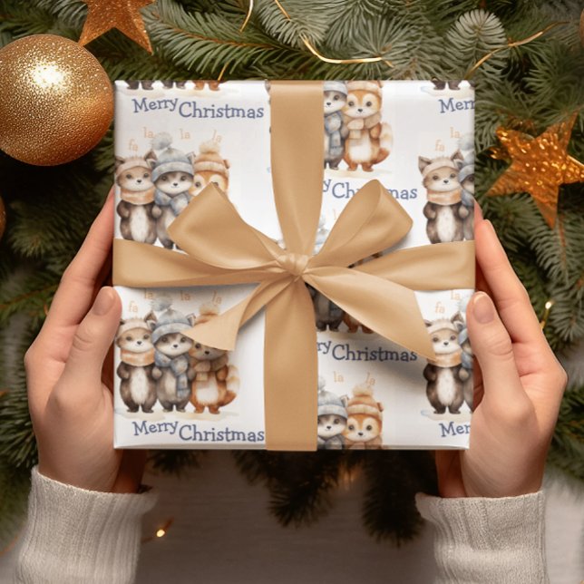 Papel De Regalo Curte Winter Animals Watercolor Feliz Navidad (Subido por el creador)