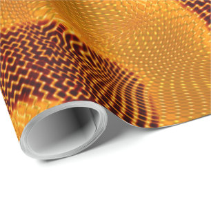 Papel De Regalo Curva laranja e pontos dourados sobre fundo marrom