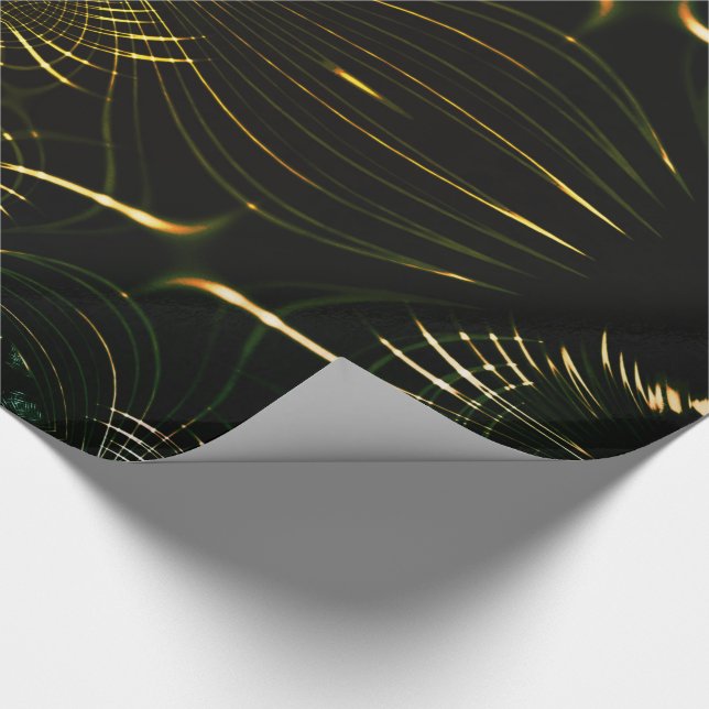 Papel De Regalo Curvas verdes puntiagudas de oro brillante (Esquina)