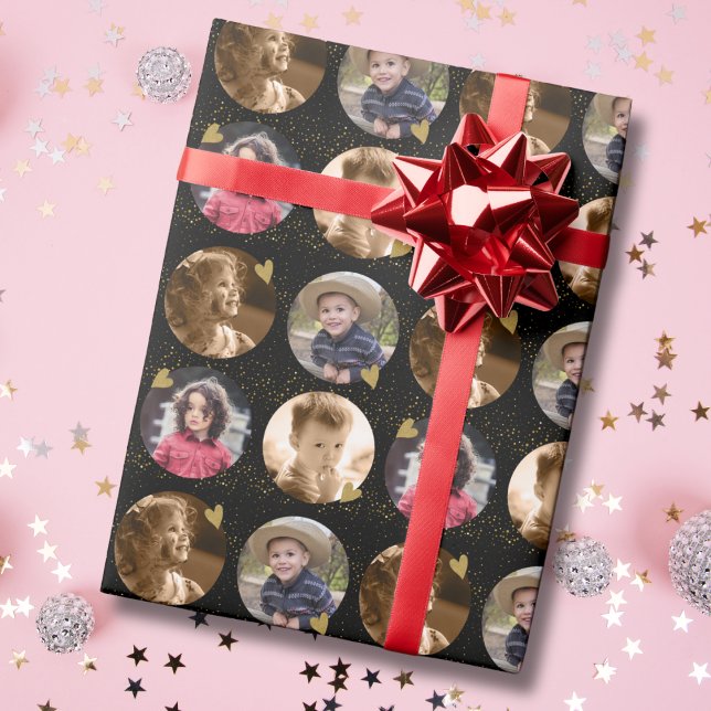 Papel De Regalo Custom 4 Circle Photo Collage Black And Gold (Subido por el creador)
