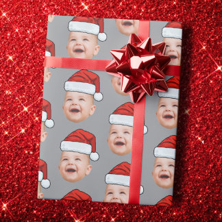 Papel De Regalo Custom Baby Face Photo Santa Hat Christmas