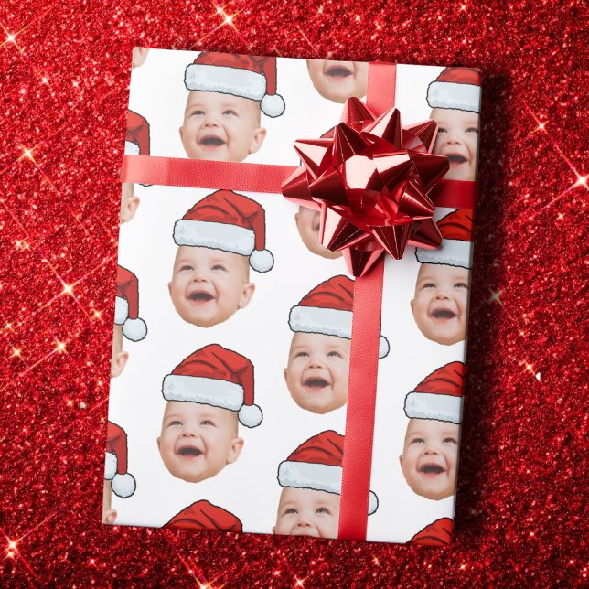 Papel De Regalo Custom Baby Face Photo Santa Hat Christmas White (Subido por el creador)