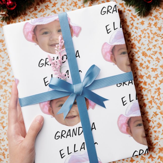 Papel De Regalo Custom Baby Face Photo Text Grandma (Subido por el creador)