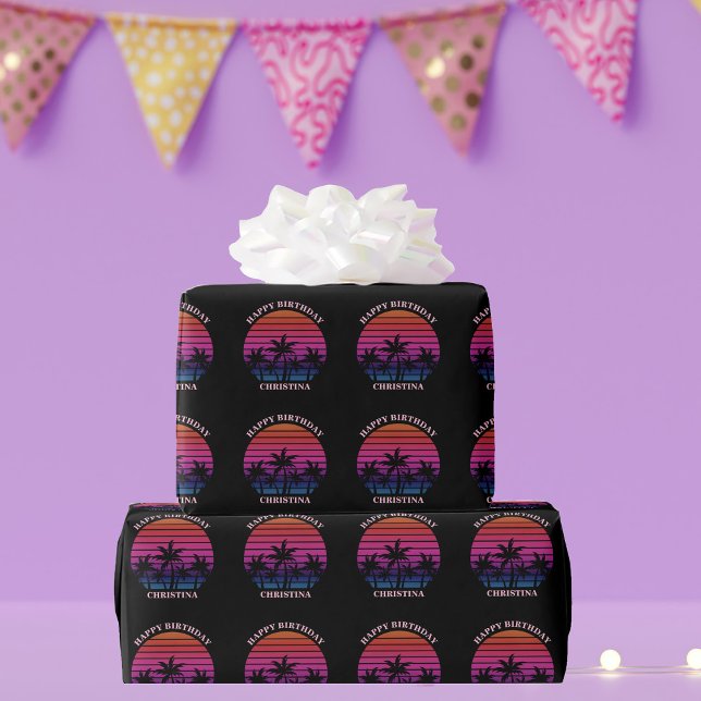 Papel De Regalo Custom Beach Sunset Palm Trees Birthday (Subido por el creador)