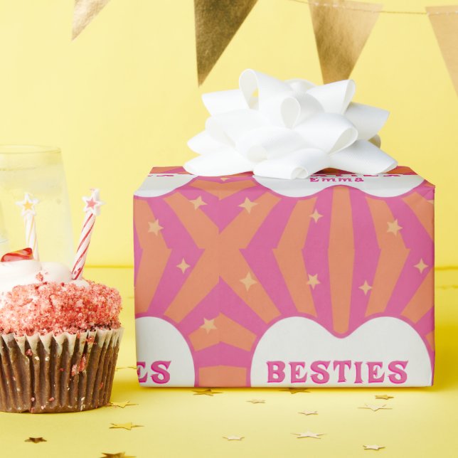 Papel De Regalo Custom "Besties" Sunburst Personalized Pillow – Em (Fiesta de cumpleaños )