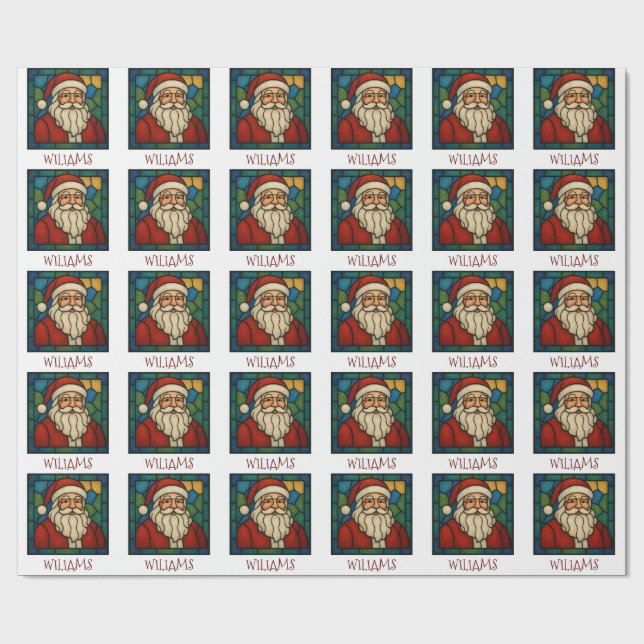Papel De Regalo Custom Christmas Santa Art Deco Stained Glass (Superficie plana)