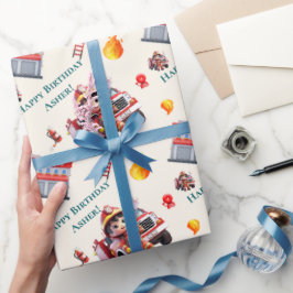 Papel De Regalo Custom Cute 3D Firefighter Fire Truck for Boys | 