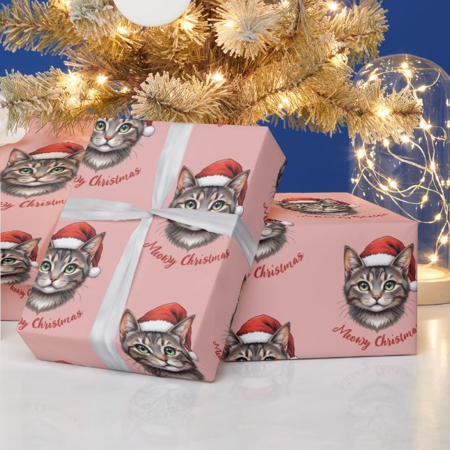 Papel De Regalo Custom Cute Christmas Cat with Santa Hat (Vacaciones)