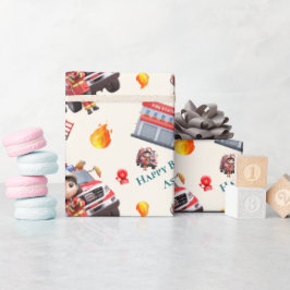 Papel De Regalo Custom Cute Fun 3D Firefighter Girls Birthday | 