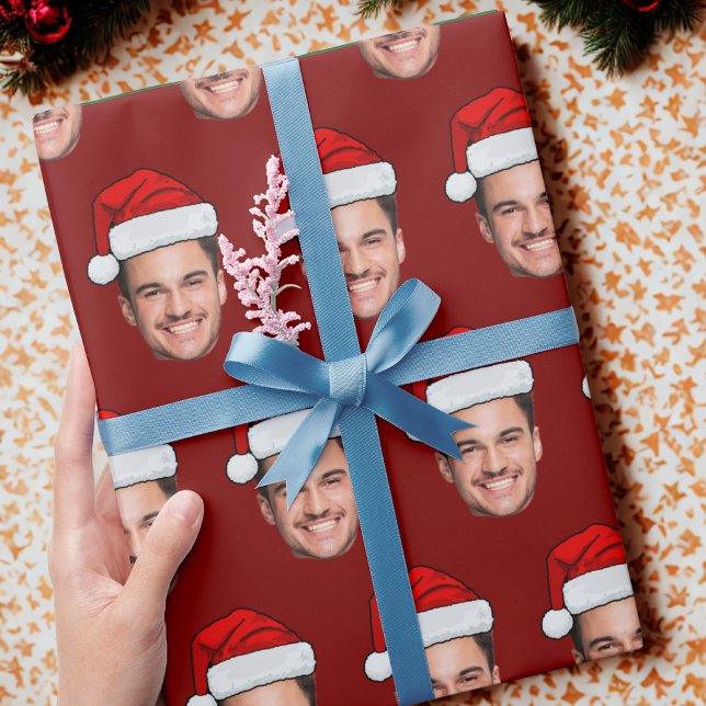 Papel De Regalo Custom Face Photo Santa Hat Christmas Gift (Subido por el creador)