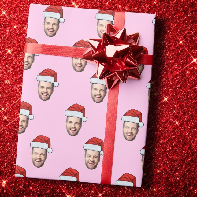 Papel De Regalo Custom Face Photo Santa Hat Christmas Gift Pink (Subido por el creador)