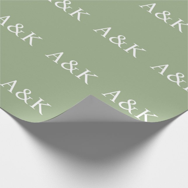 Papel De Regalo Custom Initials on Sage Green Wedding (Esquina)