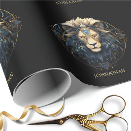 Papel De Regalo Custom Lion Zodiac Symbol Black Gold Cosmic Leo