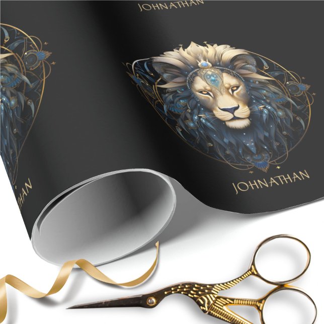 Papel De Regalo Custom Lion Zodiac Symbol Black Gold Cosmic Leo (Subido por el creador)