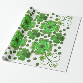 Papel De Regalo Custom Metallic Green Clover & Swirl Pattern 