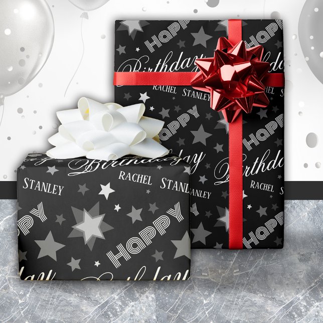 Papel De Regalo Custom Name Birthday Modern Script Stars  (Subido por el creador)