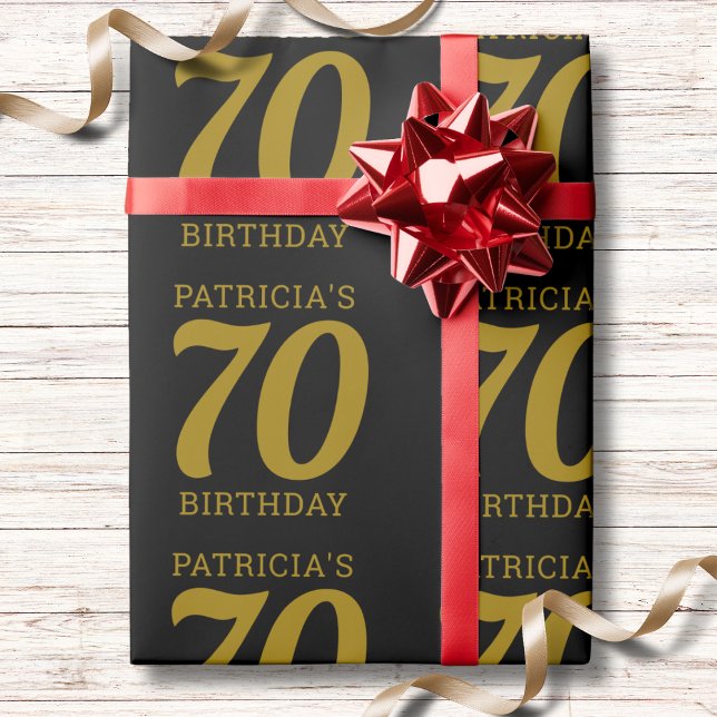 Papel De Regalo Custom Name Black And Gold Text 70th Birthday   (Subido por el creador)