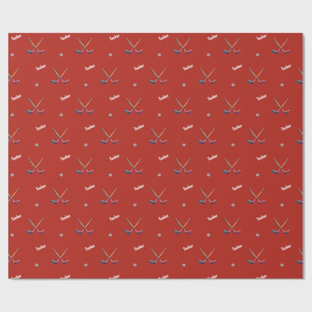 Papel De Regalo Custom Name Hockey Wrapping Paper (Superficie plana)