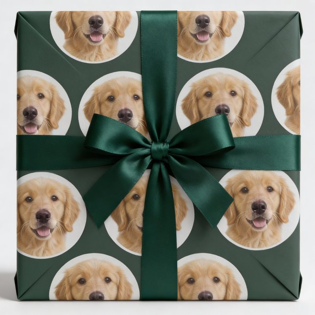 Papel De Regalo Custom Pet Photo | Personalized Forest Green Gift  (Subido por el creador)