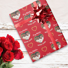 Papel De Regalo Custom Photo Hearts Pattern Red Gold Valentine