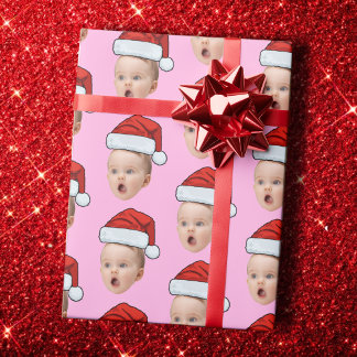 Papel De Regalo Custom Pink Christmas Face Photo Santa Hat