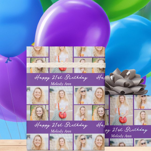 Papel De Regalo Custom Purple Happy Birthday Photo Collage (Subido por el creador)
