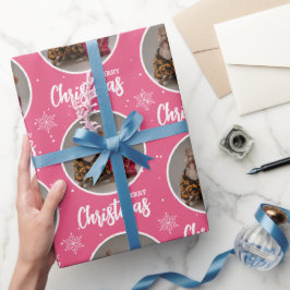 Papel De Regalo Custom Retro Pink Merry Christmas One Circle Photo