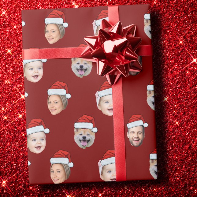 Papel De Regalo Custom Santa Hat Family Face 4 Photos Christmas (Subido por el creador)