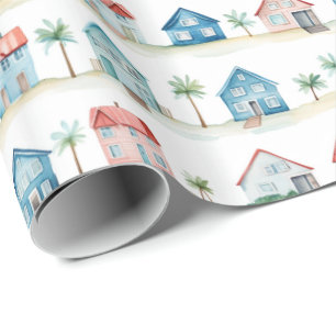 Papel De Regalo Cuta acuarela Casas de Playa Patrón Tropical
