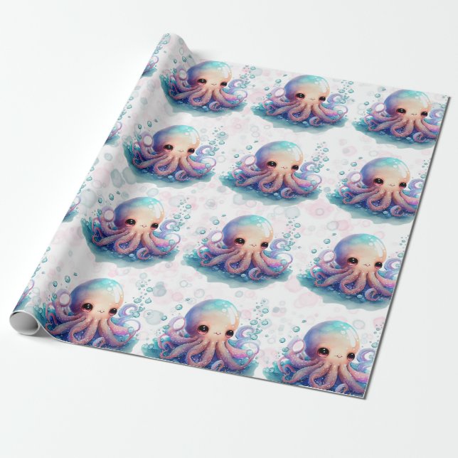 Papel De Regalo Cuta acuarela Octopus Baby Shower (Desenrollado)