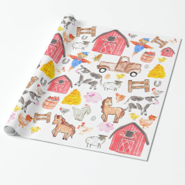 Papel De Regalo Cuta acuarela Rústica Granja Barnyard Animales