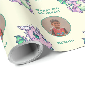Papel De Regalo Cuta Yellow Green Chibi Dragon Personalizado Photo