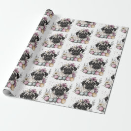 Papel De Regalo Cutáneo pug de Pascua acuarela floral