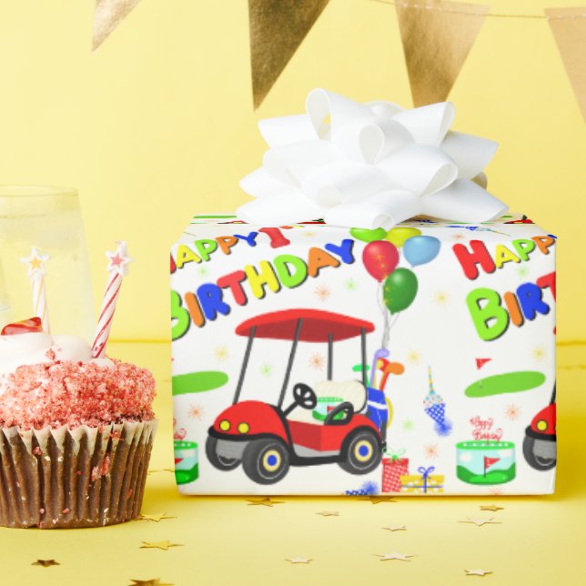 Papel De Regalo Cute 1.ᵉʳ Carro de Golf Rojo (Fiesta de cumpleaños )