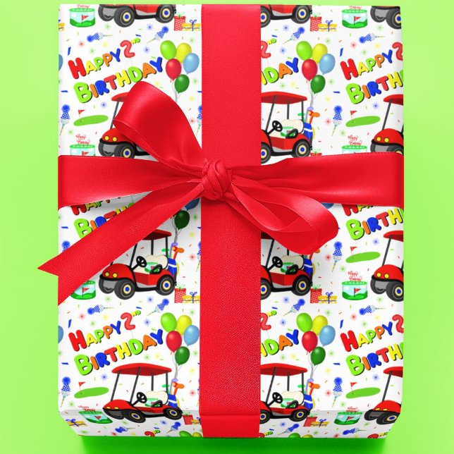 Papel De Regalo Cute 2º cumpleaños Red Golf Cart Boy (Subido por el creador)