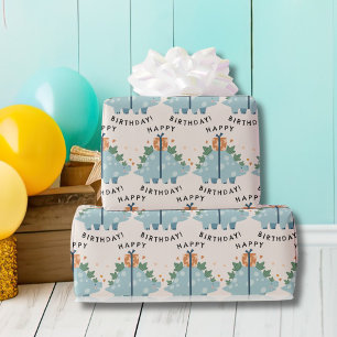 Papel De Regalo Cute acuarela Dinosaurio cumpleaños