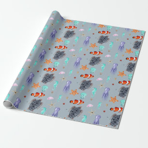 Papel De Regalo Cute acuarela Ocean Animals Sea Life