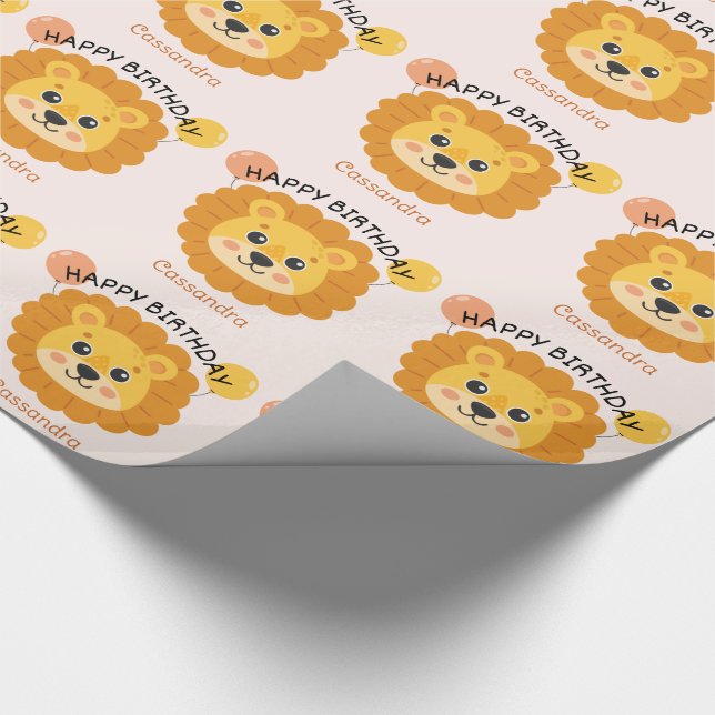 Papel De Regalo Cute Africa Lion Face Name Kids Birday (Esquina)